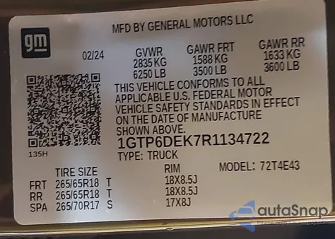 2024 GMC Canyon 4Wd At4 from USA, damaged, VIN 1GTP6DEK7R1134722